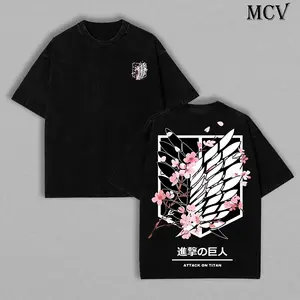 Attack On Titan Anime Unisex Tee | Wings Of Freedom AOT Shirts - Eren Acid Wash Shirt Graphic Tee Casual Menswear Soft Top Sweater, Hoodie | AOT Streetwear Style Tee