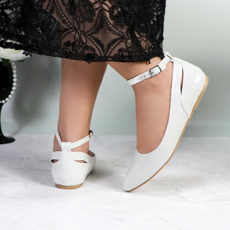 Women's Comfortable Ballet Flats Pointed Toe Patent Leather Ankle Strap with Buckle Elegant Lightweight Breathable Girl Casual Dress Flat Shoes Footwear For Work Office Daily Wear