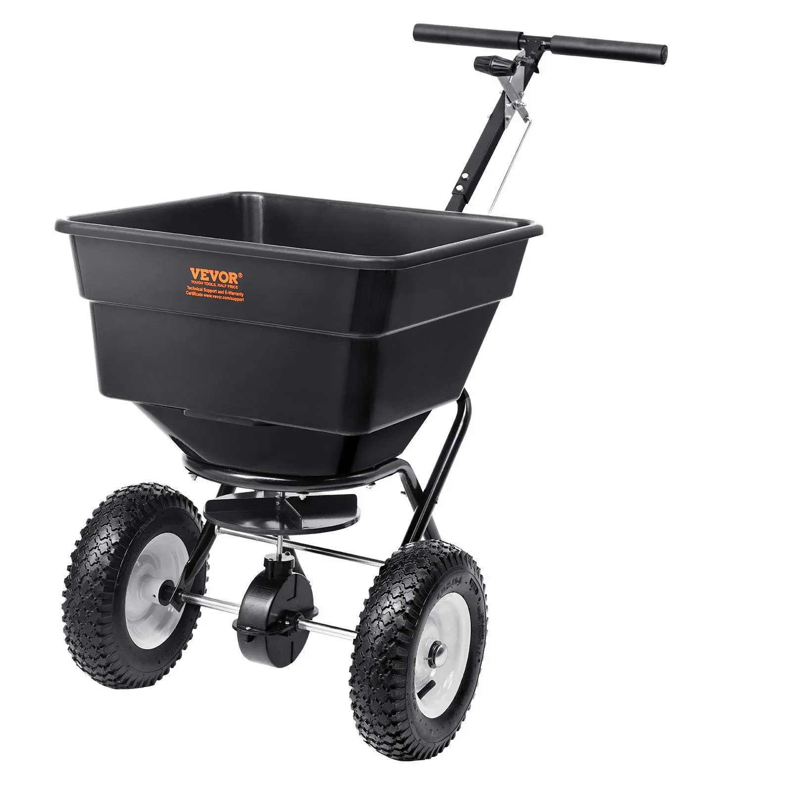 【SummerFinds】VEVOR Broadcast Spreader, 100 LB Walk-Behind Turf Spreader with 12" Wheels, Steel Push Fertilizer Spreader, Garden Seeder, and Salt Spreader, Designed for Residential, Farm, and Tough Terrain