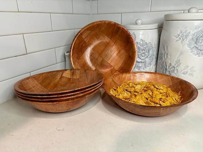 Fruit Salad Bowls, Wooden Salad Bowl ,Wood Utensil ,Woven Wooden Bowls for Food Snack ,Decorative Bowl - Gifts, Serving Bowls for party and Christmas wooden bowls decorative bowl