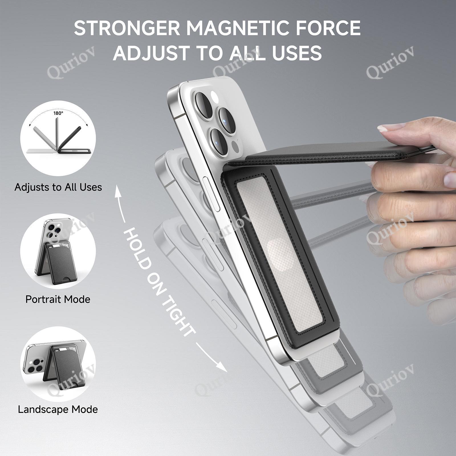 Quriov MagSafe Wallet with Adjustable Stand Compatible with Magnetic Wallet for Phone Leather Magsafe Card Holder for iPhone 16/15/14/13/12 series Only supports products with MagSafe