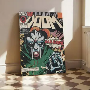 MF DOOM Tribute Comic Art Poster - Hip Hop Legend Daniel Dumile Pop Culture Wall Art for Music Studio, Bedroom, Office & Urban Living Room Decor, Retro comic style, Collecting Nostalgic Artworks, Art Wall Decoration, Canvas Print