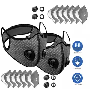 (2 Pack)Reusable Half Face Cover Mask w/ Filter Cycling Outdoor Sport Face Mask Grey