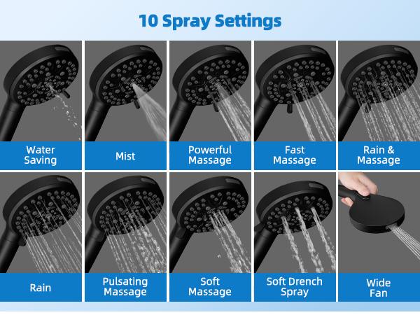 Hibbent Upgraded All Metal 10"Rainfall Showerhead Combo, High Pressure Shower Head with 10-Spray Mode Handheld, Innovative 4-way Diverter with Pause Mode, 71'' Shower Hose and Handheld Holder, Black