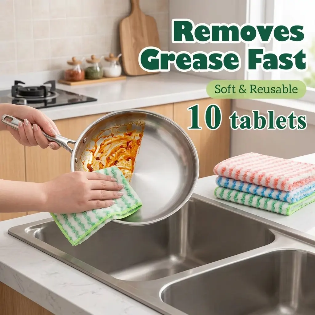 Multipurpose Microfiber Cleaning Towels (1 Pack of 10, 30x30cm/11.8x11.8in Square Shape Standard Size) - Reusable, Soft, Absorbent, Quick-Dry, Lint-Free Dry Multi-Use Wipe for Kitchen Care, Daily Chores