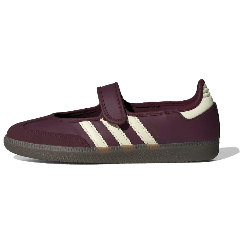 Adidas Samba Jane Women's Maroon Cream White Round Toe Closed Sneakers - Velcro & Lace-Up Closure, Soft Breathable Upper, All-Seasons Sports Shoes, Casual Walking Shoes, Rubber Sole Trainer