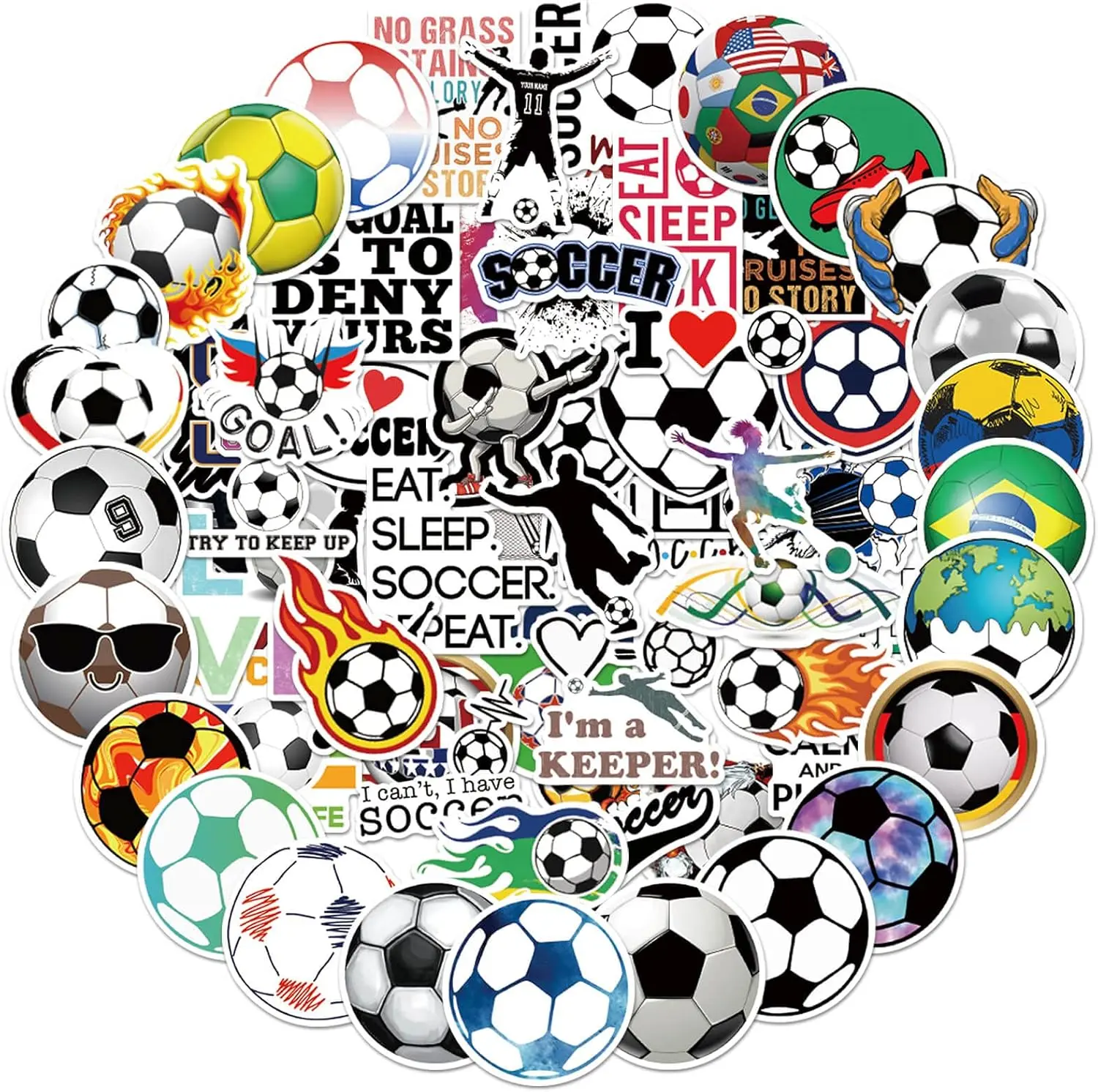 100PCS Soccer-Themed Vinyl Stickers, Waterproof Decals for Water Bottles, Laptops, Scrapbooks, DIY Crafts, Party Favors & Gifts for Soccer Fans