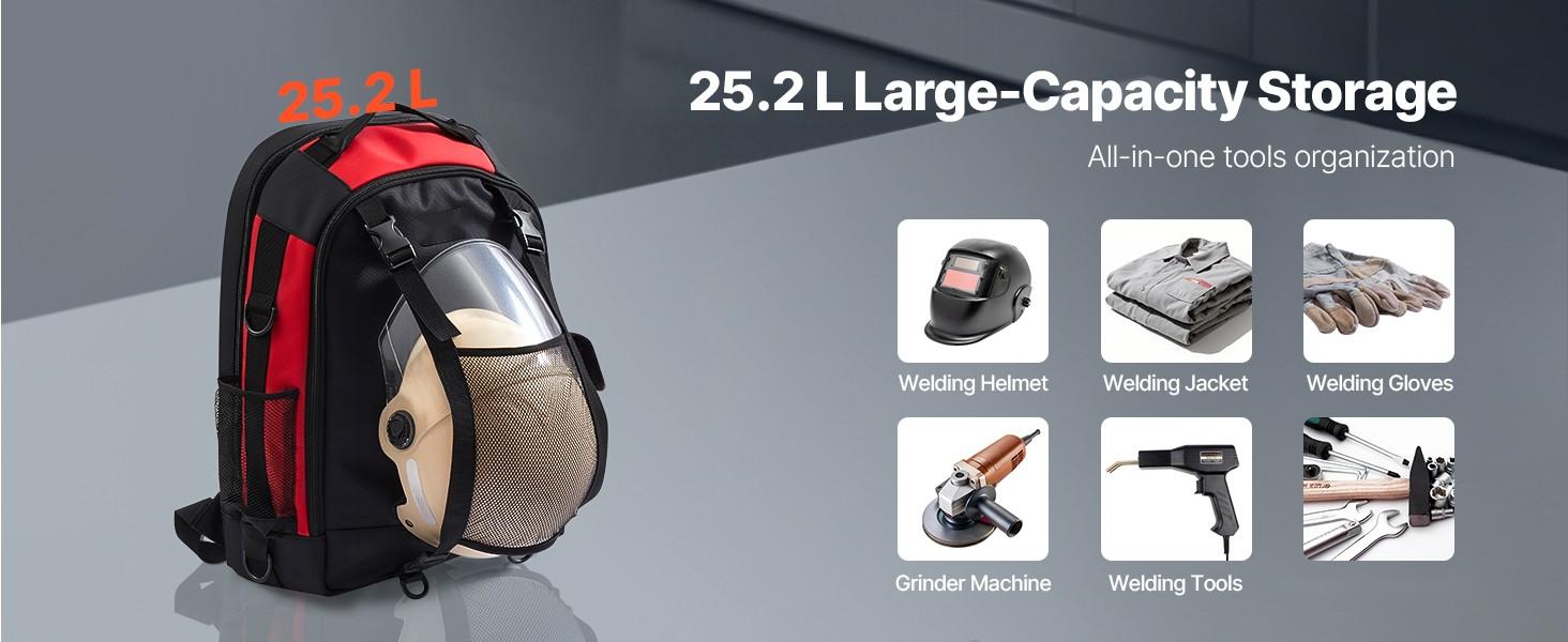 25.2L Welding Backpack Made From 1680D Polyester, Durable Welder Bag For Tools And Helmet, Portable Arc Welding Gear Backpack With Padded Shoulder Straps, Front Organizer Pocket, Quick Access Tool Pockets, Water Resistant Exterior 25.2L Welding Backpack Made From 1680D Polyester, Durable Welder Bag For Tools And Helmet, Portable Arc Welding Gear Backpack With Padded Shoulder Straps, Front Organizer Pocket, Quick Access Tool Pockets, Water Resistant Exterior