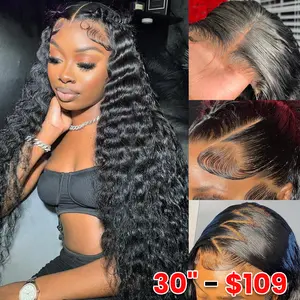 [30" = $116] 13x6 Deep Wave Lace Front Wig Human Hair 180 Density Wet and Wavy 13x4 Lace Frontal Wig Brazilian Human Hair Wigs Pre Plucked  Deep Curly 6x4 Glueless Wig 100% Virgin Human Hair Lace Front Wigs for Women Bling Hair Human Hair Wigs
