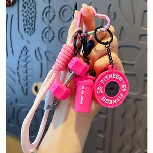 Dopamine Detachable Barbell and dumbbell keychain set,Sports Gym Fitness Bag Pendant Braided Rope Dumbbell Plate Water Cup Keyring Workout Exercise Keychain Charm Accessories for fitness enthusiasts Car Keychain Backpack -(3 Color Choices)