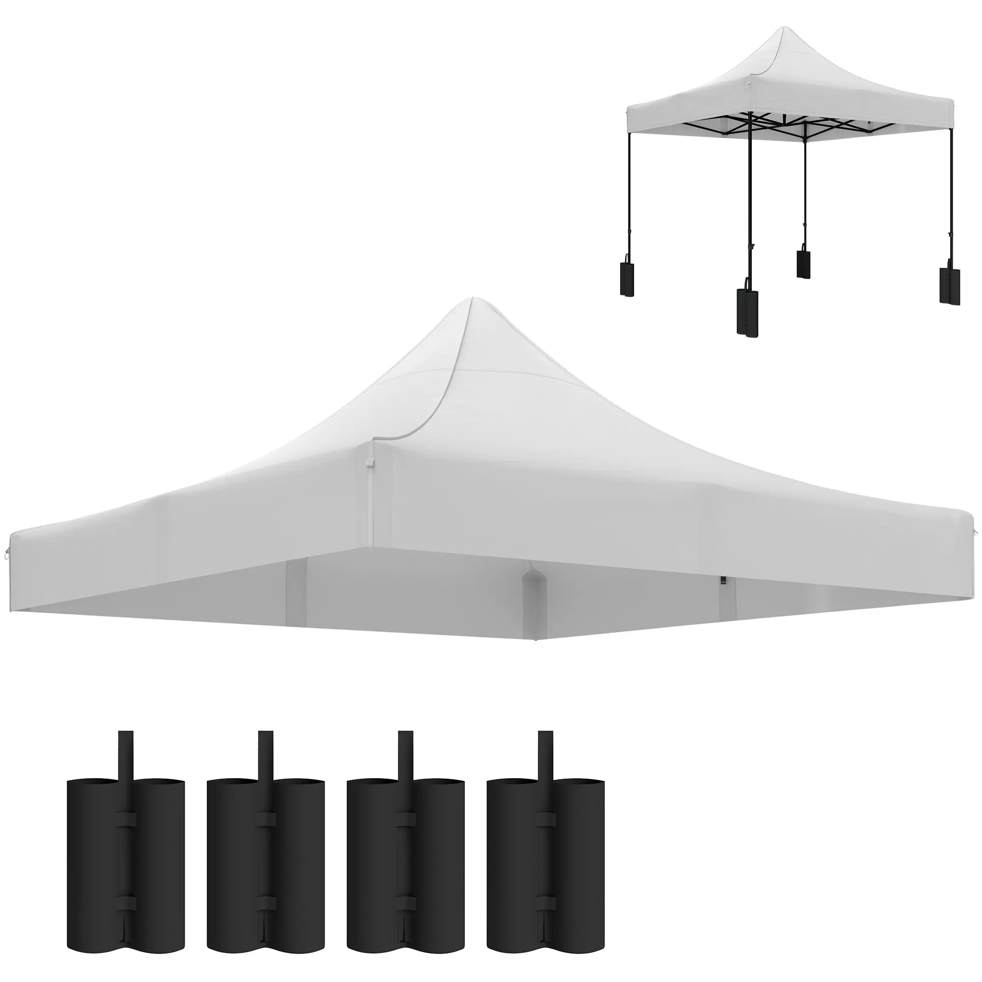 Outsunny 10'x10' Canopy Replacement Cover - Canopy Sunshade with 4 Weight Bags, 8 Drainage Holes, UPF50+ UV Resistant Pop Up Camping Shelter Replacement Top, White, Uv Resistant Canopy