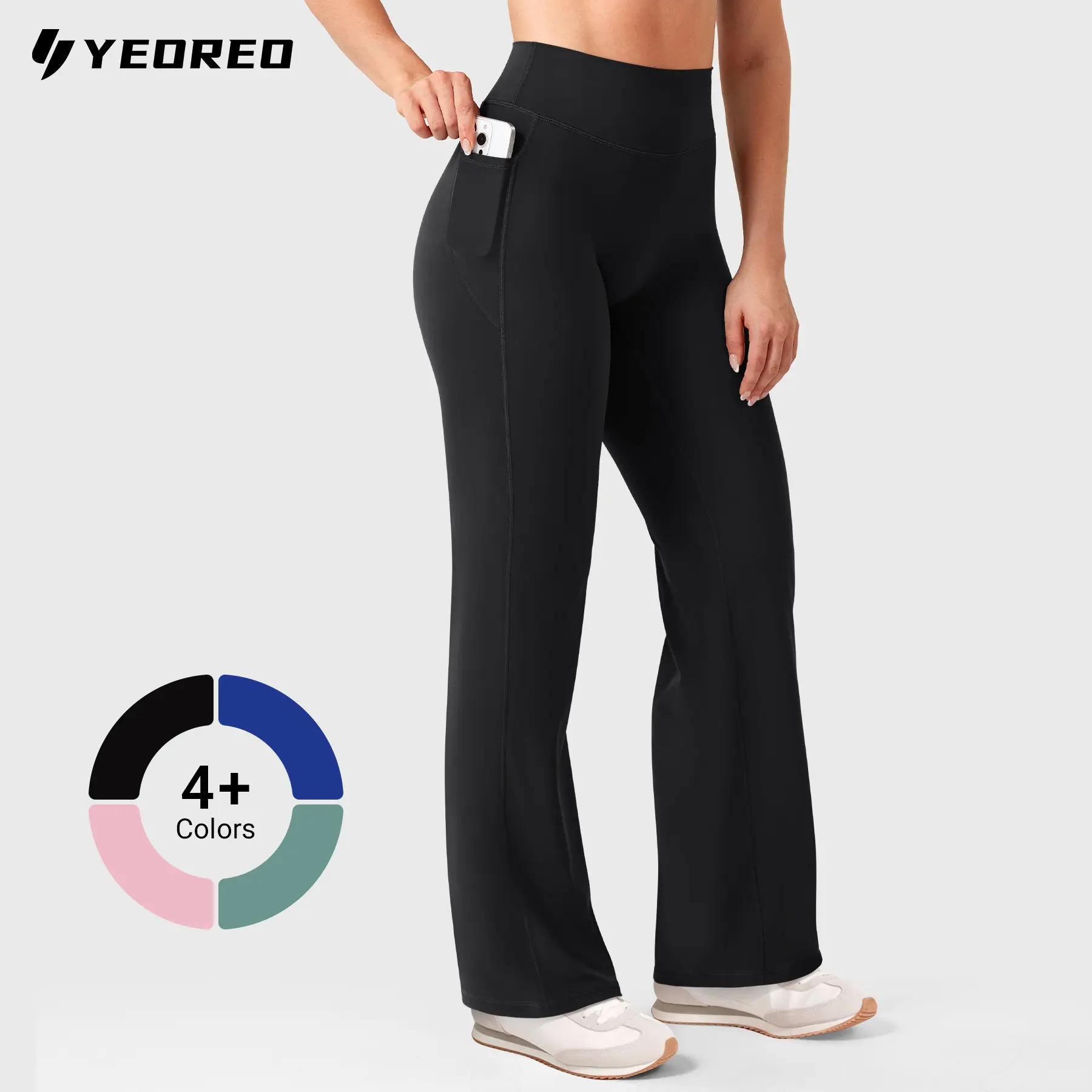 YEOREO Straight Leggings with Pockets for Women No Front Seam Workout Leggings High Waist Wide Leg Yoga Pants 29"/ 31.5" Fitness Summer Bottoms,summerwins,travel essentials,camping essentials tiktokshopbacktoschool,back to school,back to school haul