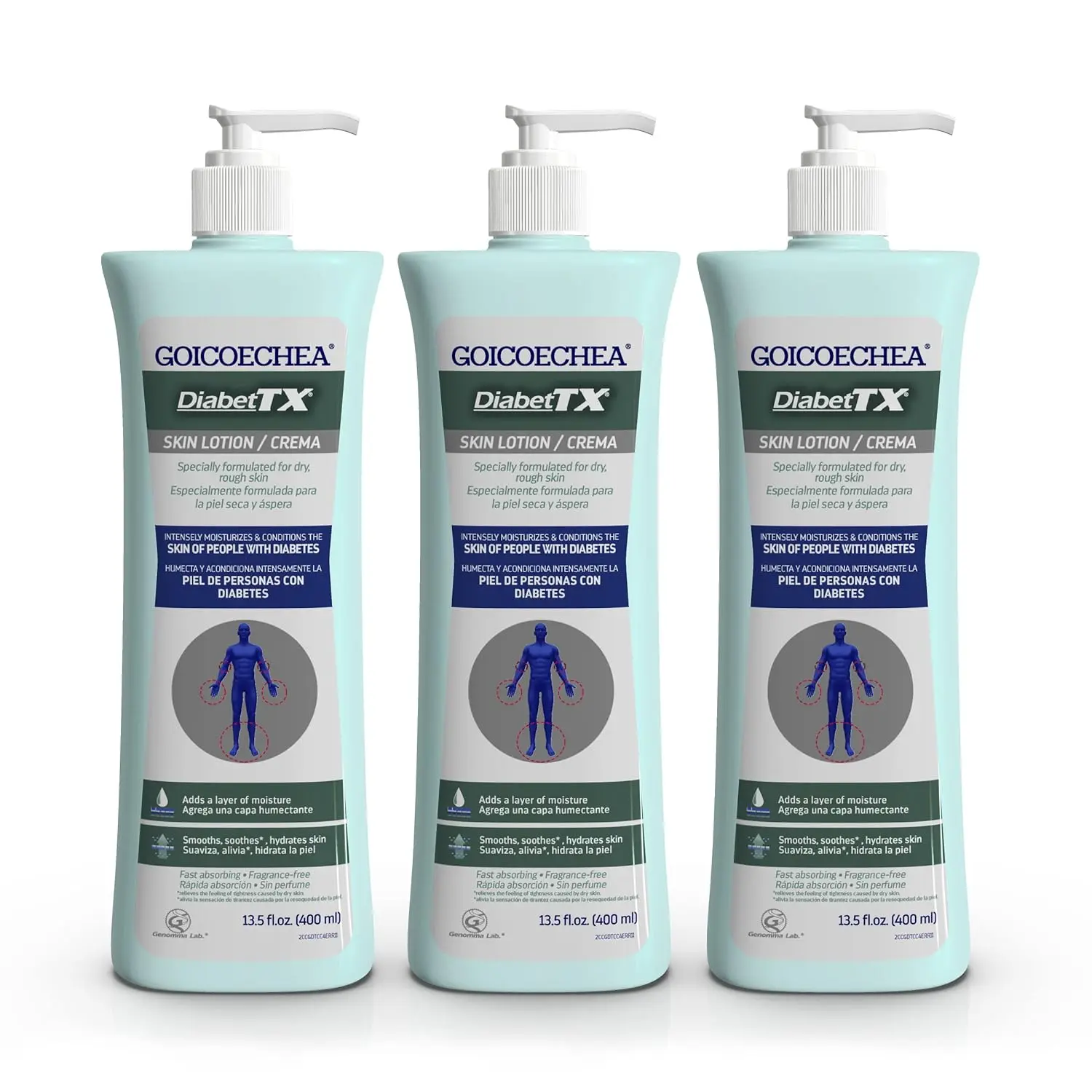 Goicoechea Diabet TX Body Lotion 3-Pack (13.5 fl oz Each) - Diabetes Care, Gentle Sensitive Skin Daily Moisturizer, Fragrance-Free, Lanolin-Free, Varicose Veins Relief, Blemish Improvement, Moisture-Locking Nourishing Skincare
