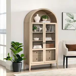 Nolan 74" Tall Arched Storage Display Cabinet in Light Oak