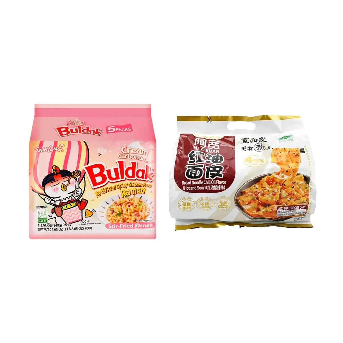 Korean SAMYANG Buldak Pink Creamy Cheese Spicy Noodles 700g + Chenji Akwan Spicy Dry Noodle Skin 460g - Trending on Xiaohongshu!