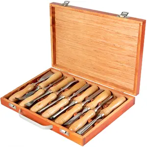 Woodworking Lathe Chisels: 2 Options - 12pcs Set or 8pcs Set with 1 Free Chisel, 3-3/4" Blade, HSS Steel, Ideal for Wood, Root, Furniture Carving, & Lathe Work, Comes with Wooden Case