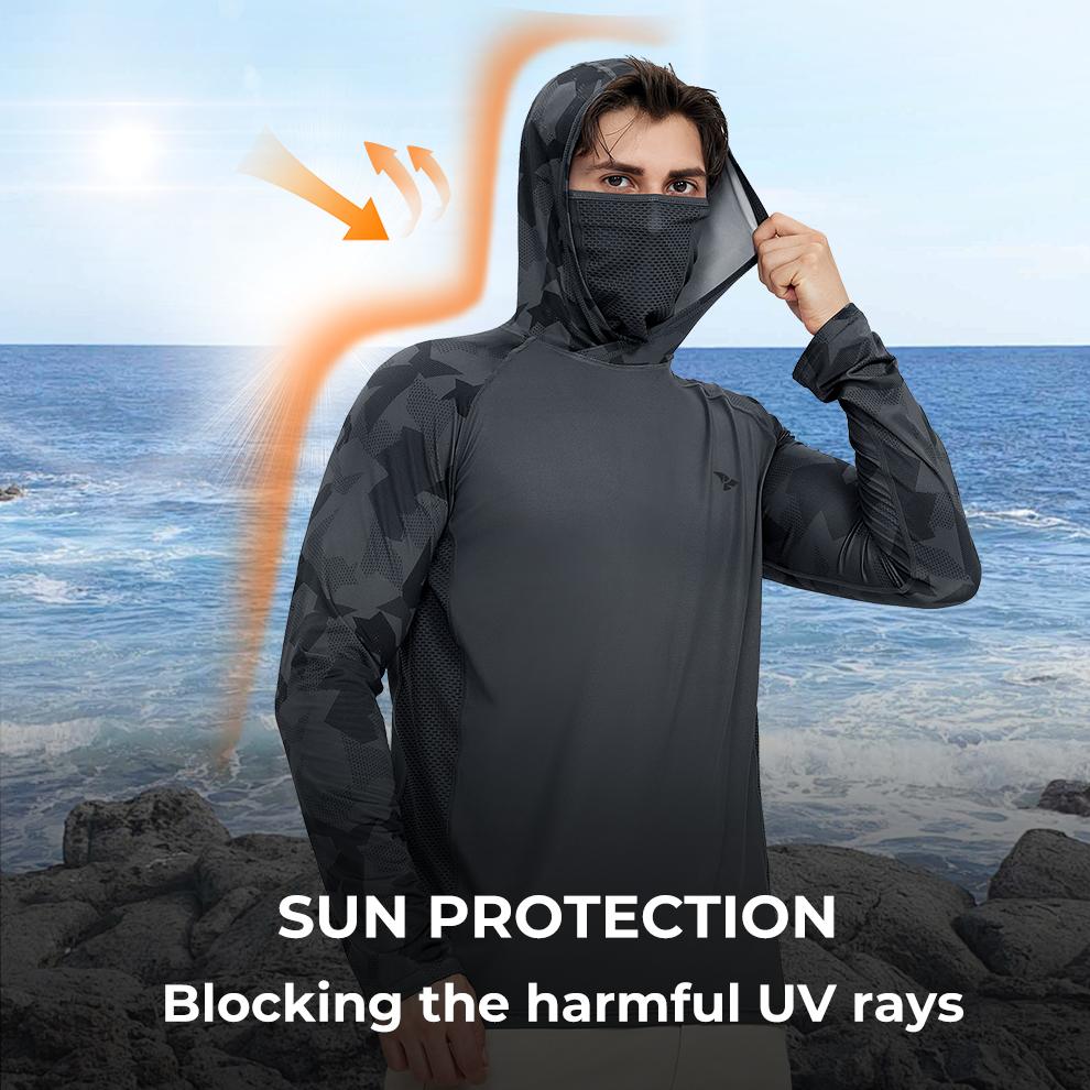 RODEEL 915 Sun Hoodie Shirts w/ Mask Neck Gaiter Men UPF 50+ UV Protection Long Sleeve Lightweight Quick Dry Moisture Wicking Breathable Cooling Activewear for Outdoor Sport Gym Fishing Hiking Roofing Landscaping Construction, Holiday Gift RODEEL 915 Sun Hoodie Shirts w/ Mask Neck Gaiter Men UPF 50+ UV Protection Long Sleeve Lightweight Quick Dry Moisture Wicking Breathable Cooling Activewear for Outdoor Sport Gym Fishing Hiking Roofing Landscaping Construction, Holiday Gift