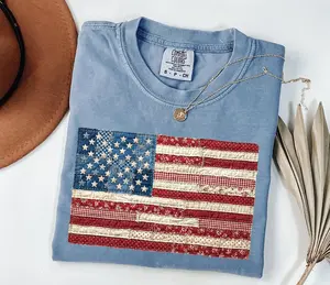 Comfort Colors® 4th of July Shirt, Retro American Flag Shirt, Patchwork USA Shirt, Patriotic Shirt, Fourth of July Shirt, USA Flag Tee