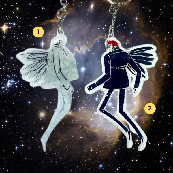 Good Omens Car Ornament, Couple Aziraphale & Crowley Keychain, Angle and Demon Movie Fan Gift, Funny Comedy Duo Decor, Romantic Ornament Gifts For Couple