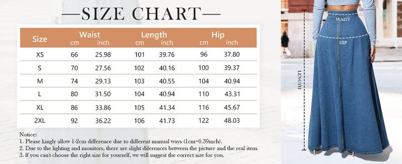 【New Arrival】Ebossy Women's Retro High Waisted Button Fly Flared Long Jean Skirts Pleated Flowy Swing A-line Denim Maxi Skirts