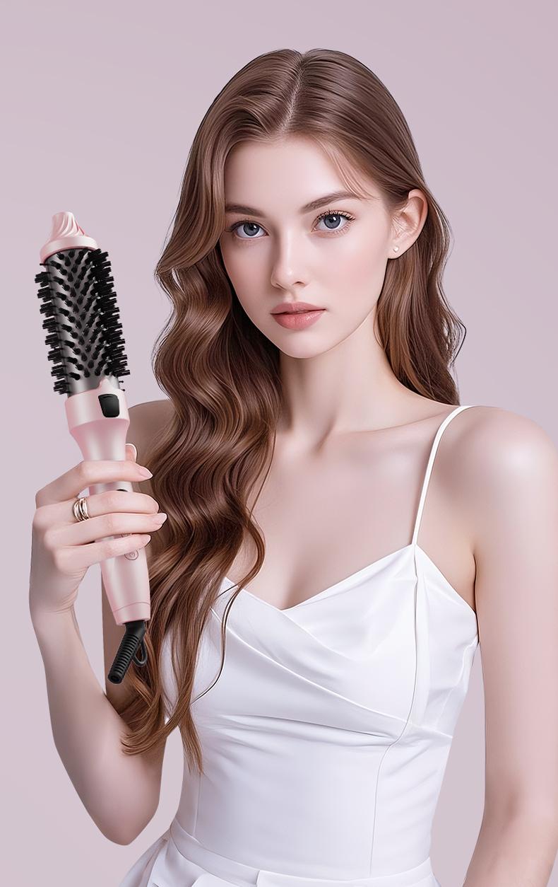 1.5-Inch Ionic Thermal Brush Heated Styling Brush with 11 Adjustable Temperatures (110–210°C) for Daily Smoothing & Light Waves – Suitable for Fine to Medium Hair Textures,WavyBrush, Pink