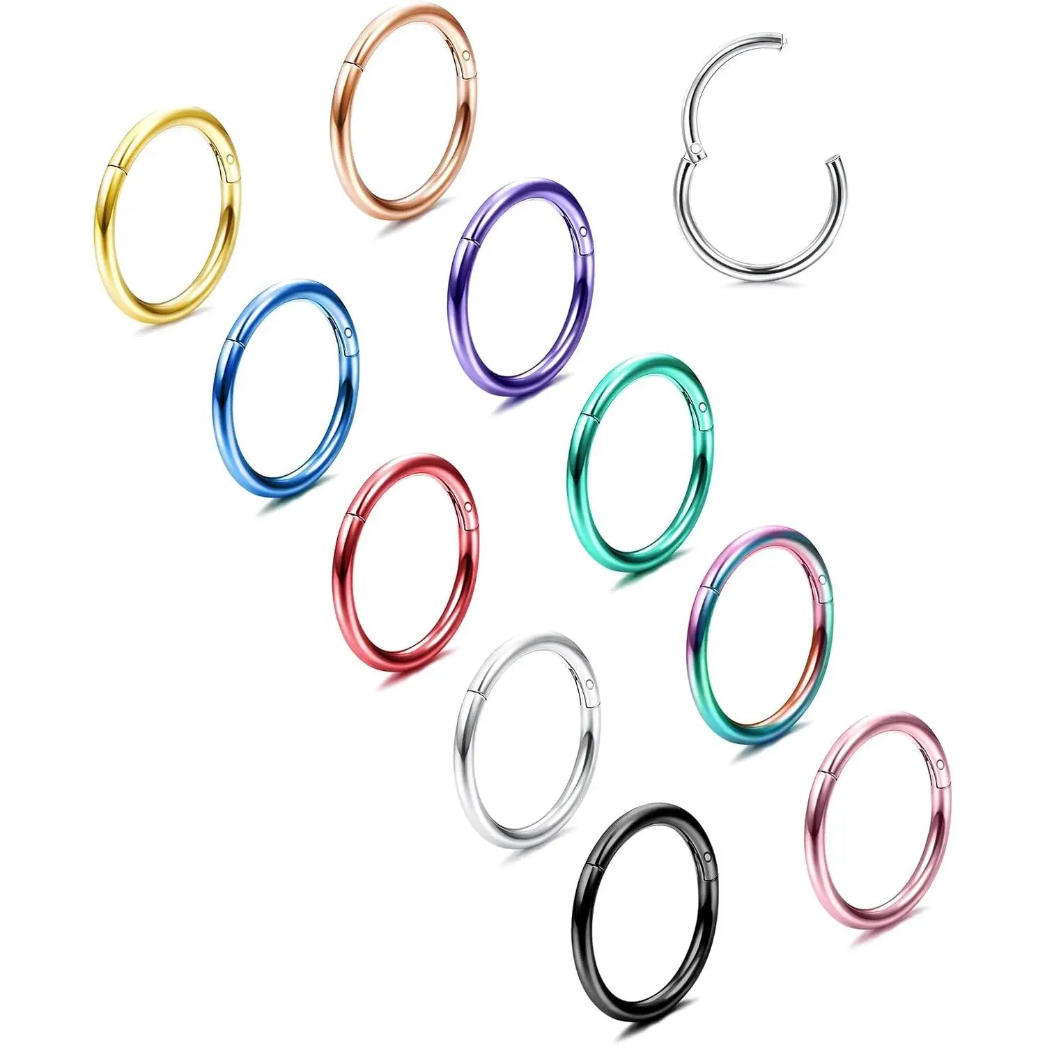 BESTEEL 10 Pcs 16G 18G Hinged Clicker Nose Rings Helix Cartilage Daith Hoop Earrings for Women Men Jewelry Septum Tragus Sleeper Conch Piercing Earring Set 8-12MM  Band Thin