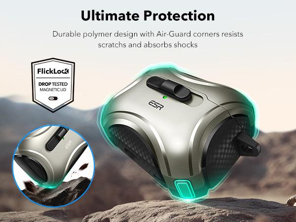 ESR FlickLock Magnetic Case for AirPods 4 & AirPods Pro (1st/2nd/3rd Gen), MagSafe Protective Case, Drop-Proof Lock, Easy-Open Design, Cyber Series