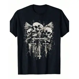Skull Cross Y2K Goth Alt Grunge Gothic Emo Aesthetic T-Shirt, Casual Shortsleeved Round Neck Top, Mediumstretch Fabric, Machine Washable, Comfortable Fit For All Seasons
