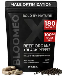 BLOOMEO X Beef Organ Supplement for Men 100% Grass Fed Liver Capsules with Bull Testicle Prostate Bone Marrow 180 ct for Vital Energy Immunity & Men's Health