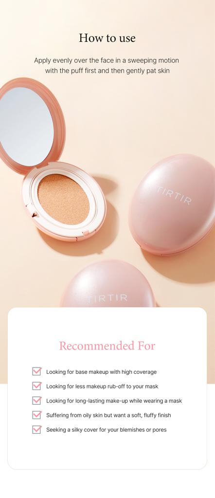 [TIRTIR Official] Mask Fit All Cover Pink Cushion Foundation 18g 72-Hour Lasting High Coverage Matte Finish Concealer Korean Cushion Foundation For Flawless Makeup Radiant Moisturizing Hydrating Cosmetic