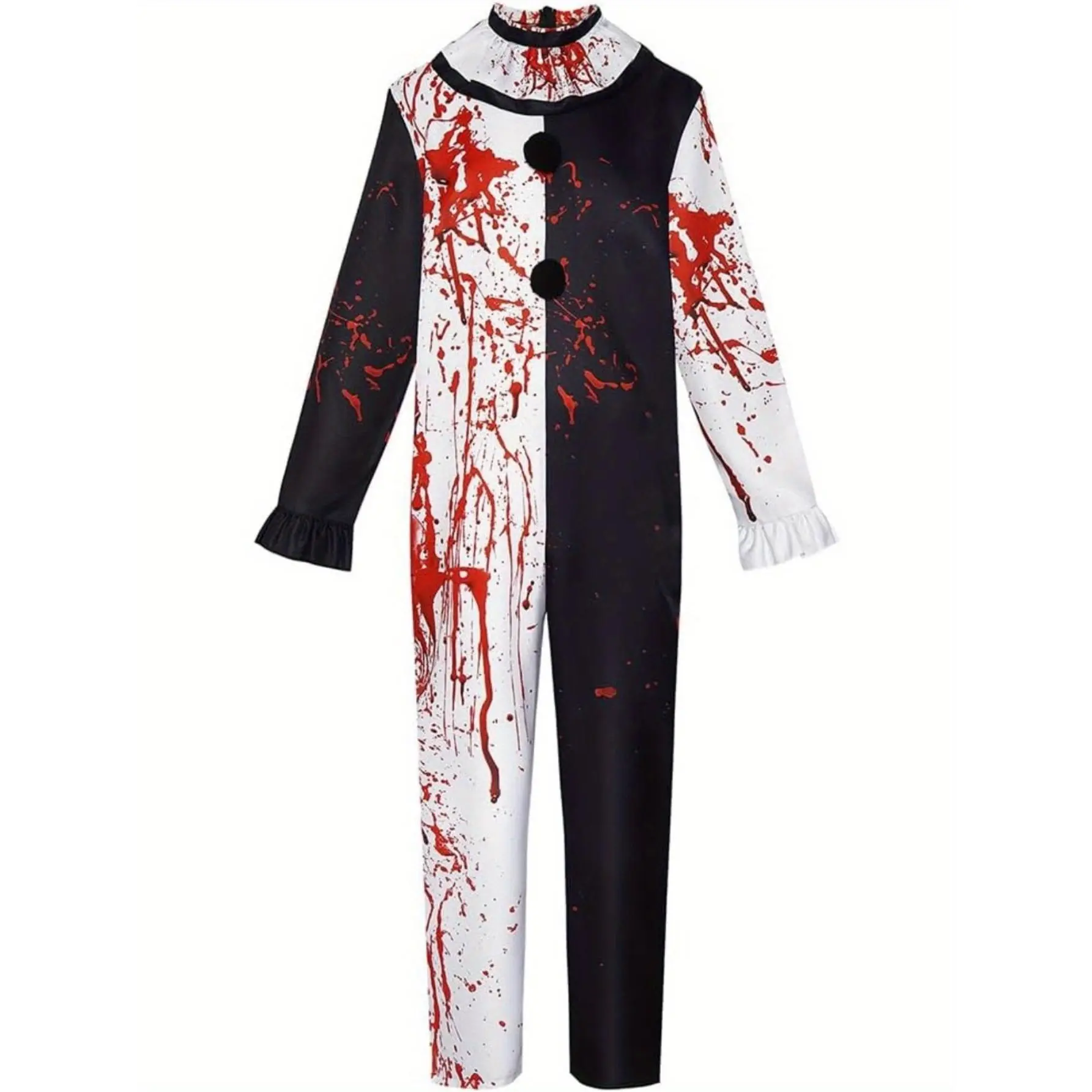 Men's Vintage Clown Costume Outfit - Full Set Menswear Clothes with Red-White Stripes Jumpsuit, Black Pants, White Shirt with Red Accents, Ideal for Halloween Parties, Casual Themed Events