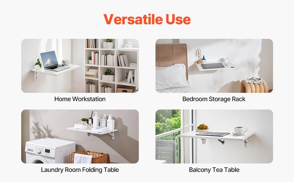 SucceBuy Wall Mounted Folding Table Drop Leaf  Floating Desk with Bracket Fold Down for Home Office Room Kitchen Space-Saving