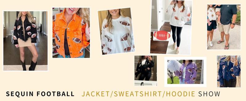 UANEO Women's Game Day Sequin Hoodie Football Pullover Casual Long Sleeve Zipper Sweater with Front Pocket Black Cotton Tops