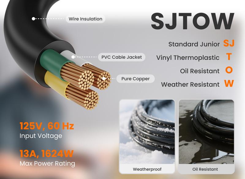 Giraffe Tools Retractable Extension Cord Reel 12/14/16 AWG with 3 Outlets LED Lights Auto-Retract Feature for Outdoor Use Kink-Free Design Safety Circuit Breakers 50 Feet SJT Cable - Garage