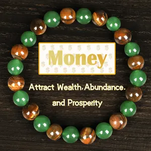 1pc Money Attraction Bracelet with Green Aventurine & Tiger Eye - blue friendship bracelet beaded jewelry protection bracelet encouragement gift fashion bracelet of the day Colorblock Beaded Crystal Bracelet