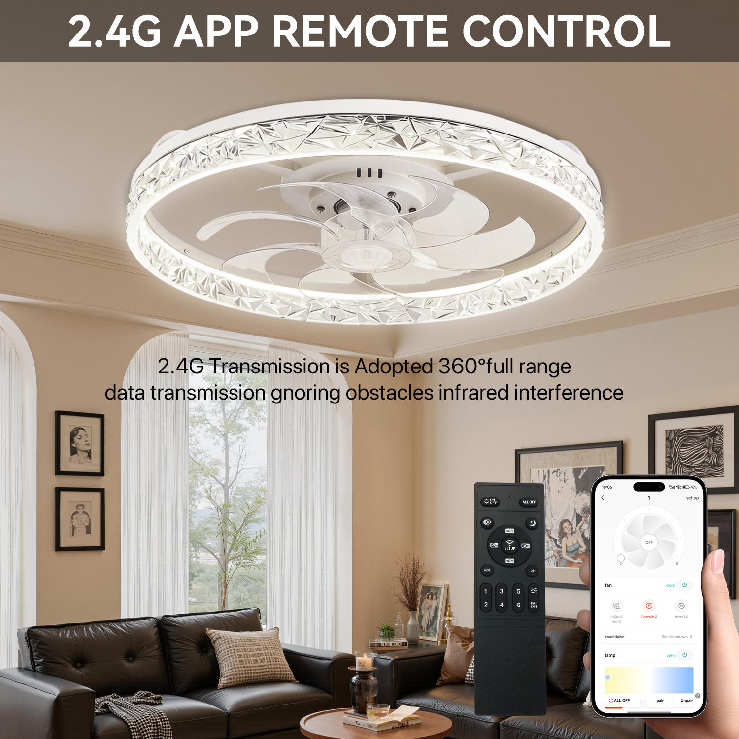 GLITGATE Cristais Multifunctional Ceiling Fan with 3 Color Temperatures Light, Remote Control/APP, 6 Wind Speeds, Timer, Reversible DC Motor, Adjustable Brightness , Low Noise for Living Room, Bedroom, Indoor Lighting Led Lighted GLITGATE Cristais Multifunctional Ceiling Fan with 3 Color Temperatures Light, Remote Control/APP, 6 Wind Speeds, Timer, Reversible DC Motor, Adjustable Brightness , Low Noise for Living Room, Bedroom, Indoor Lighting Led Lighted