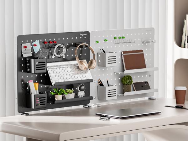 Clamp-on Desk Pegboard, Desk Organizer for Office Gaming Home, Magnetic Metal Peg Board with 15 Accessories, Privacy Panel for Office, 20.4" x 16.5", Large, Black Clamp-on Desk Pegboard, Desk Organizer for Office Gaming Home, Magnetic Metal Peg Board with 15 Accessories, Privacy Panel for Office, 20.4" x 16.5", Large, Black