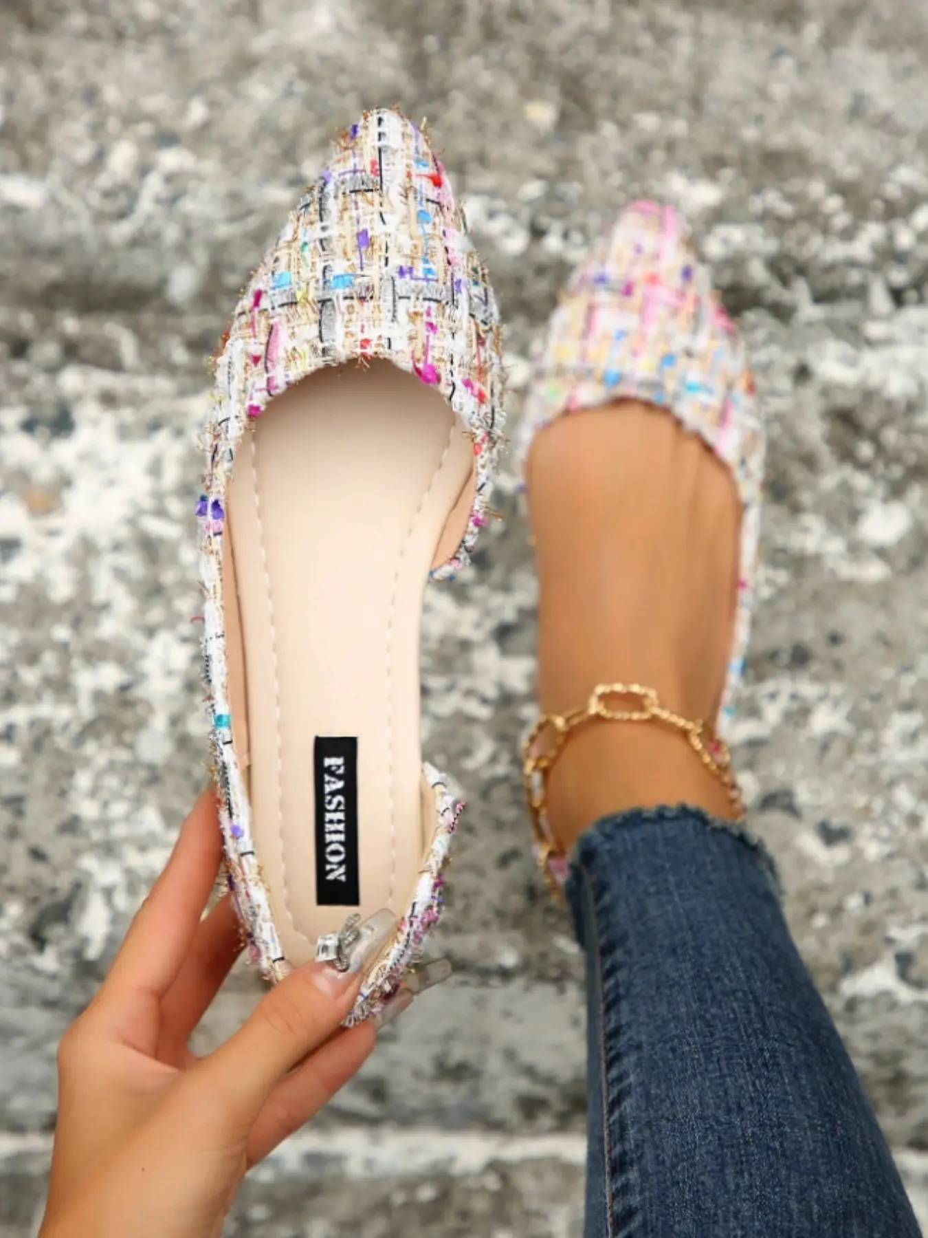 Women's Solid Color Pointed Toe Rubber Flat Shoes, breathable slip ons, Slip-On Walking Flats for Daily Wear, Lightweight Breathable Comfortable Footwear