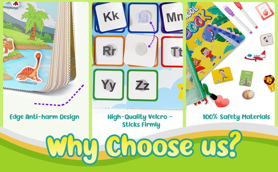 Busy Book - Preschool Learning Activity for Toddlers - Montessori Dinosaur Alphabet Art and Crafts - Travel Essentials Toy -  Educational Material