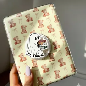 Kawaii Ghost Holding Books and Coffee Magnetic Phone Grip – Fun and Playful Design, Ideal Gift for Teens and Bookworms
