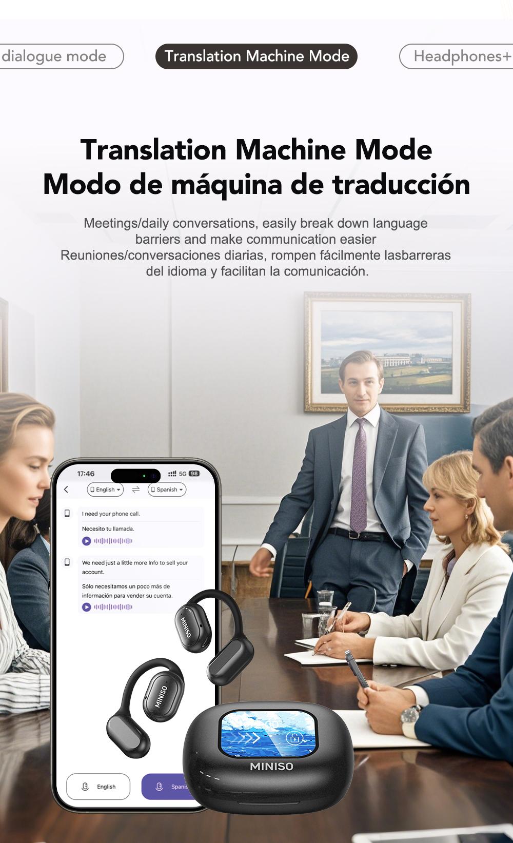 MINISO X30 OWS Translation Wireless Bluetooth Earphones Support 135 Languages Real Time Bluetooth Translation,35Hours Play time,OWS Headphones Long Distance Connection Headset with Charging Case,Light-Weight Headphones Built-in Microphone