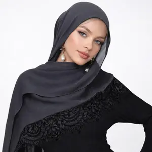 Light Weight Solid Modal Hijab with black lace