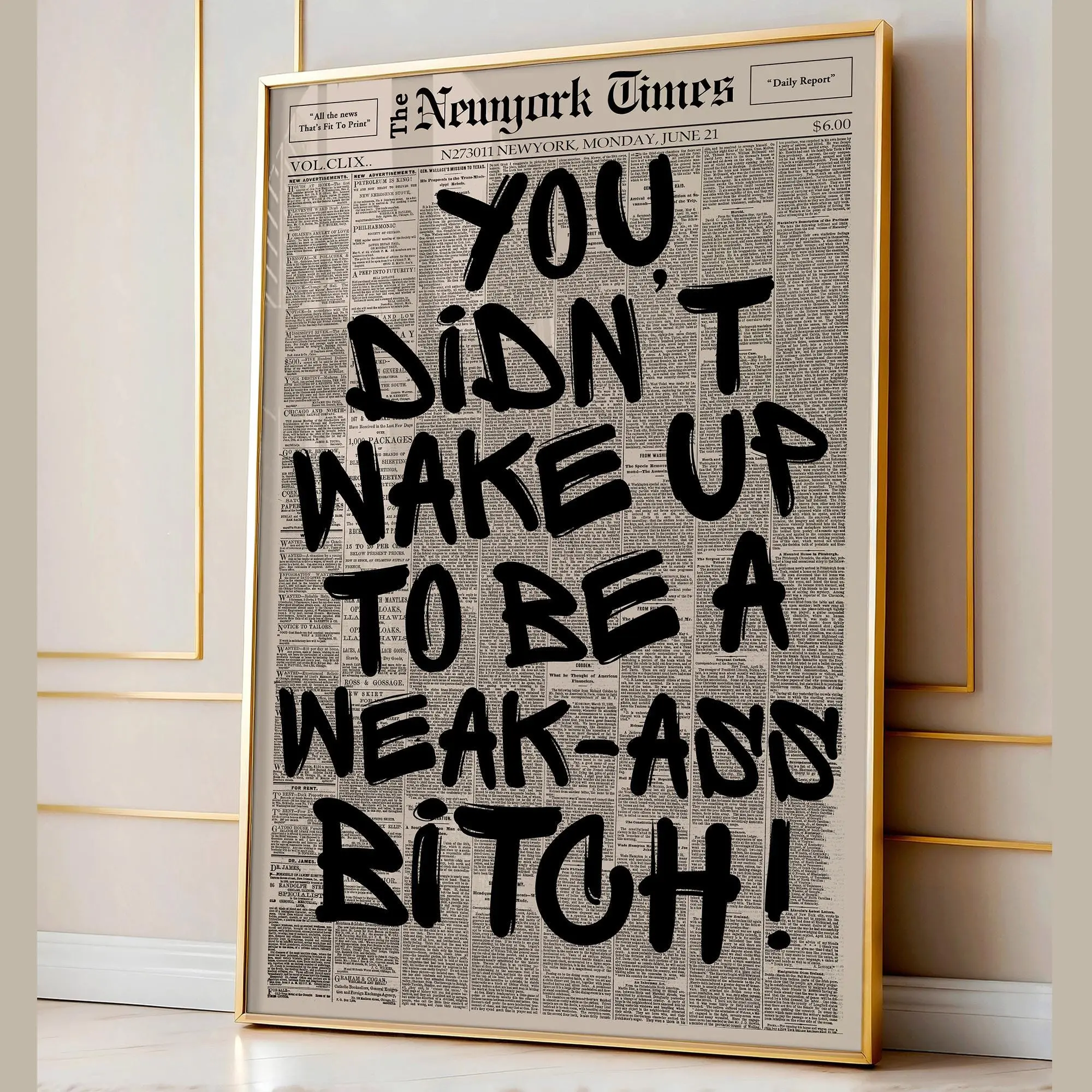 [No Framed] Retro Weak Ass Bitch Poster Print, Trendy Wall Art, Typography Poster, Motivational Quote Print. Modern Wall Art