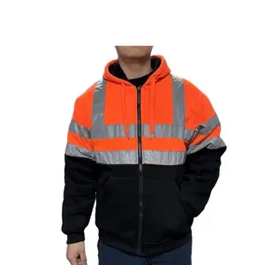 Safety Reflective Sweatshirt Wool Fleece Zipper Jacket Hoodie Menswear