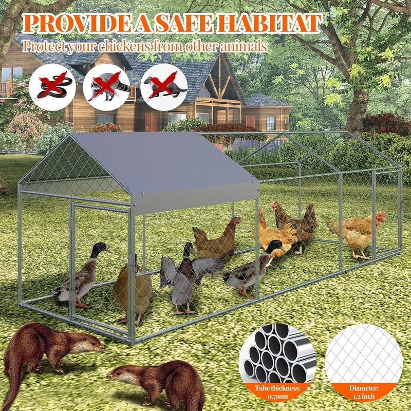 120X40x40 Inch Metal Chicken Coop, Large Walk-in Outdoor Poultry Run with Cover for Chickens Ducks Rabbits, Outdoor Coop for Yard, Silver