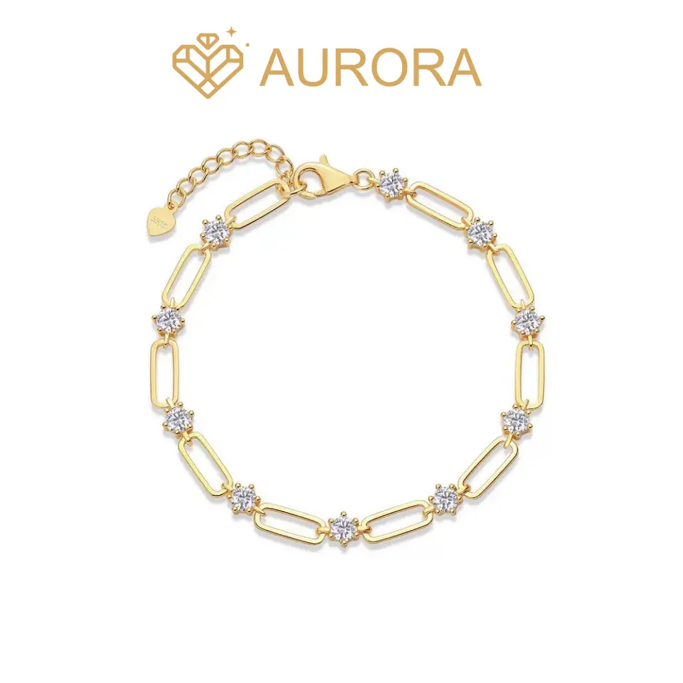 【#171 Lustre Link Set】Women's Synthetic Moissanite Matching Jewelry Set, Dainty Link Chain Necklaces & Bracelet Combination, Fashionable Minimalist Jewelry for Gifting, Bracelet Combination Set