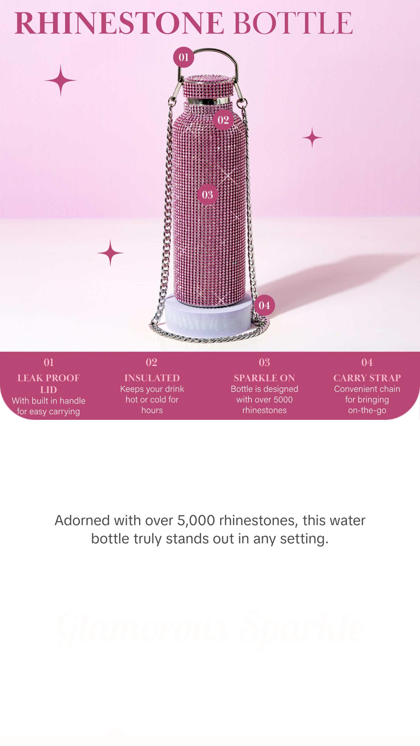 Paris Hilton Diamond Bling Water Bottle, Stainless Steel with Removable Strap, Vacuum Insulated and Covered in 5,000+ Rhinestones