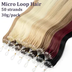 Micro Loop Human Hair Extensions 30g/pack Natural Straight Real Machine Remy Easy to Wear at Home Application for Women 50 Strands 12inch-20inch