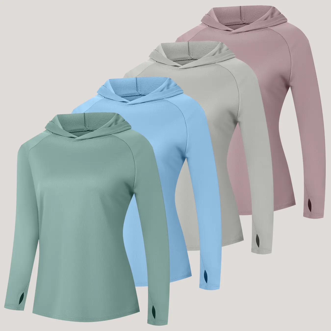 Noeallyrisss Women's 4-Pack Sun Protection Hooded Sweatshirts, Quick-Drying Breathable Long-Sleeved Active Tops with Slits - Athletic Style Activewear, Fitness Training Wear, Sporty Chic Workout Outfit Inspo