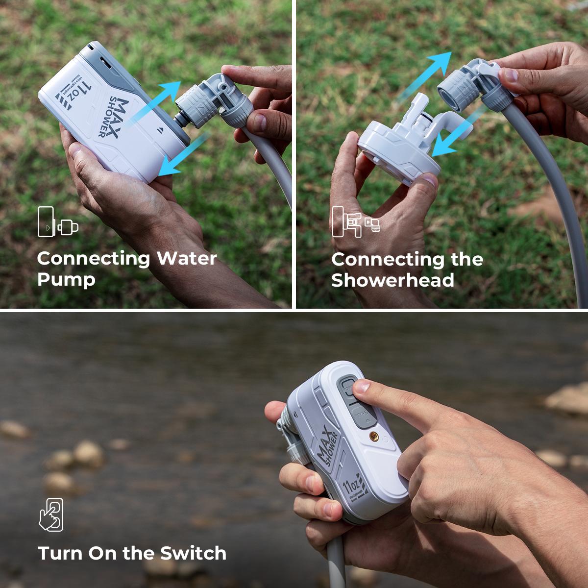 FLEXTAIL MAX SHOWER 11oz Portable Rechargeable Instant Outdoor Camping Shower with USB-C, Shower Pump for Hiking, Car Wash, Pet Cleaning, Beach Vacations Hiking Essentials Travel Accessories